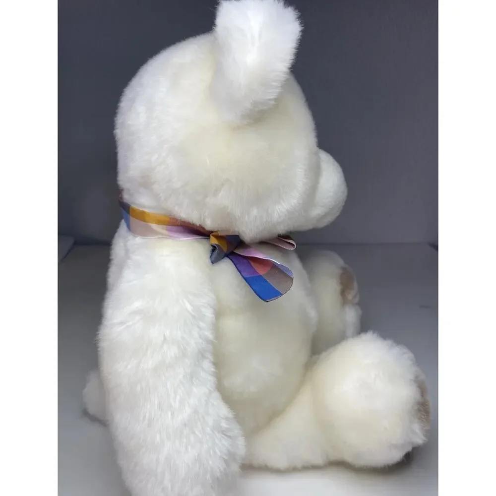 Vintage Gund Snugwell Teddy Bear Plush Large 18” White Cream Brown Plaid Bow